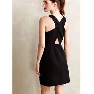 MAEVE Anthropologie Rokin Cross-back Black LBD Dress Fit & Flare Size 6 Pockets